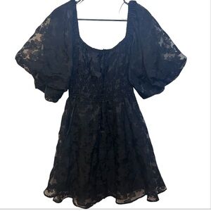 Peach Love California FLORAL PUFF SLEEVE Dress Black Size Small